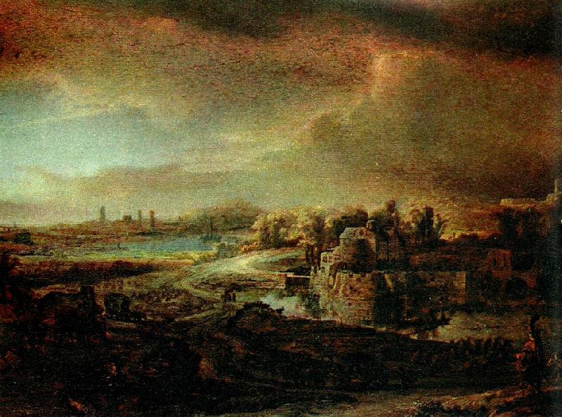 REMBRANDT Harmenszoon van Rijn landskap med diligens oil painting image